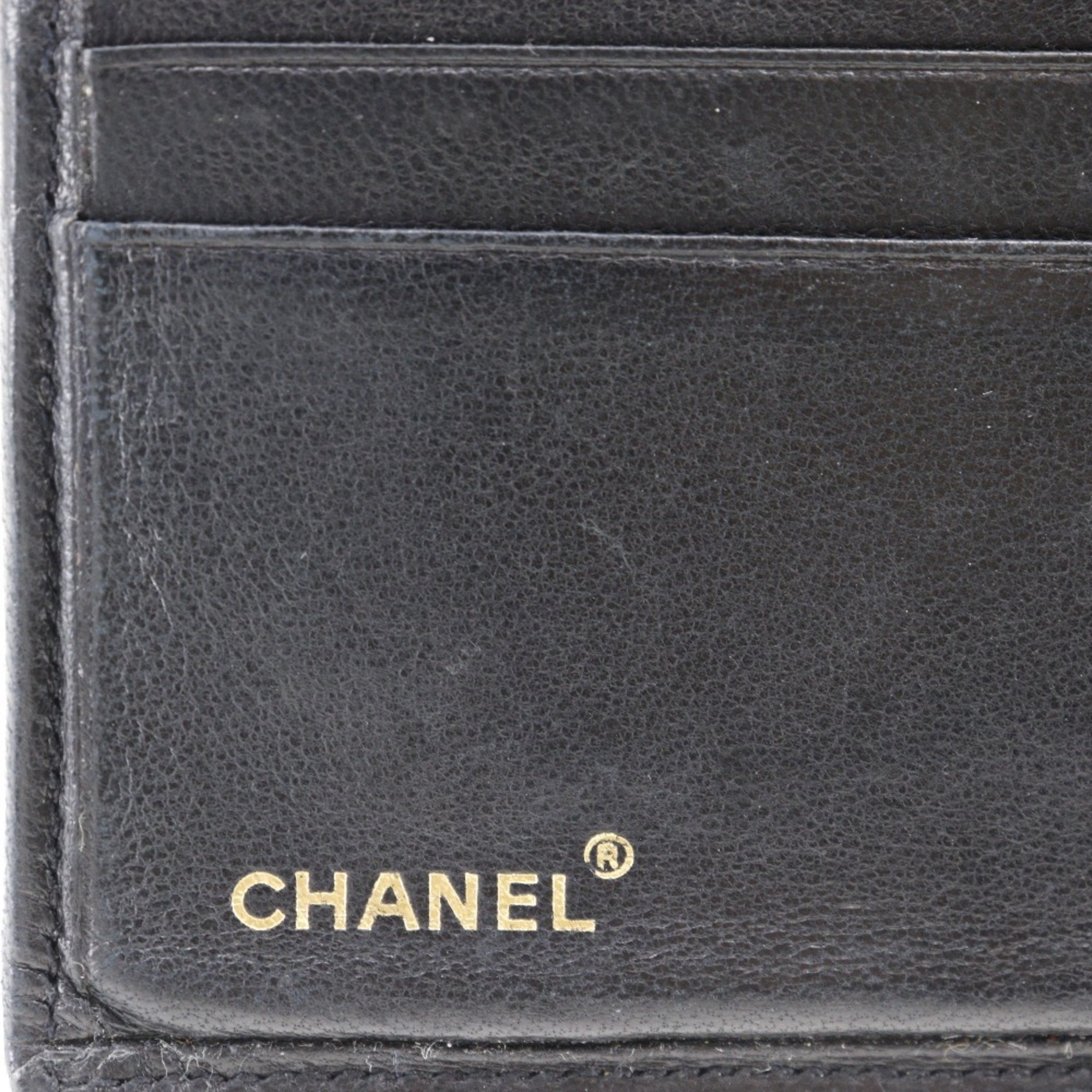 CHANEL Bicolor Bi-fold Wallet Billfold Lambskin 1985 Black Bicolole Women's