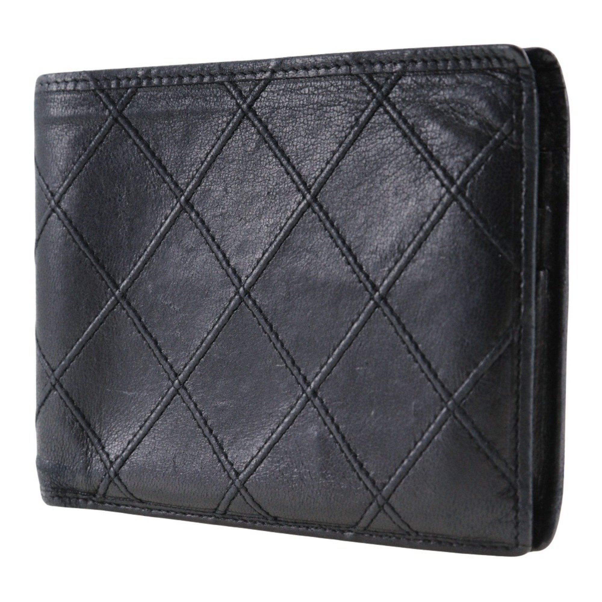 CHANEL Bicolor Bi-fold Wallet Billfold Lambskin 1985 Black Bicolole Women's