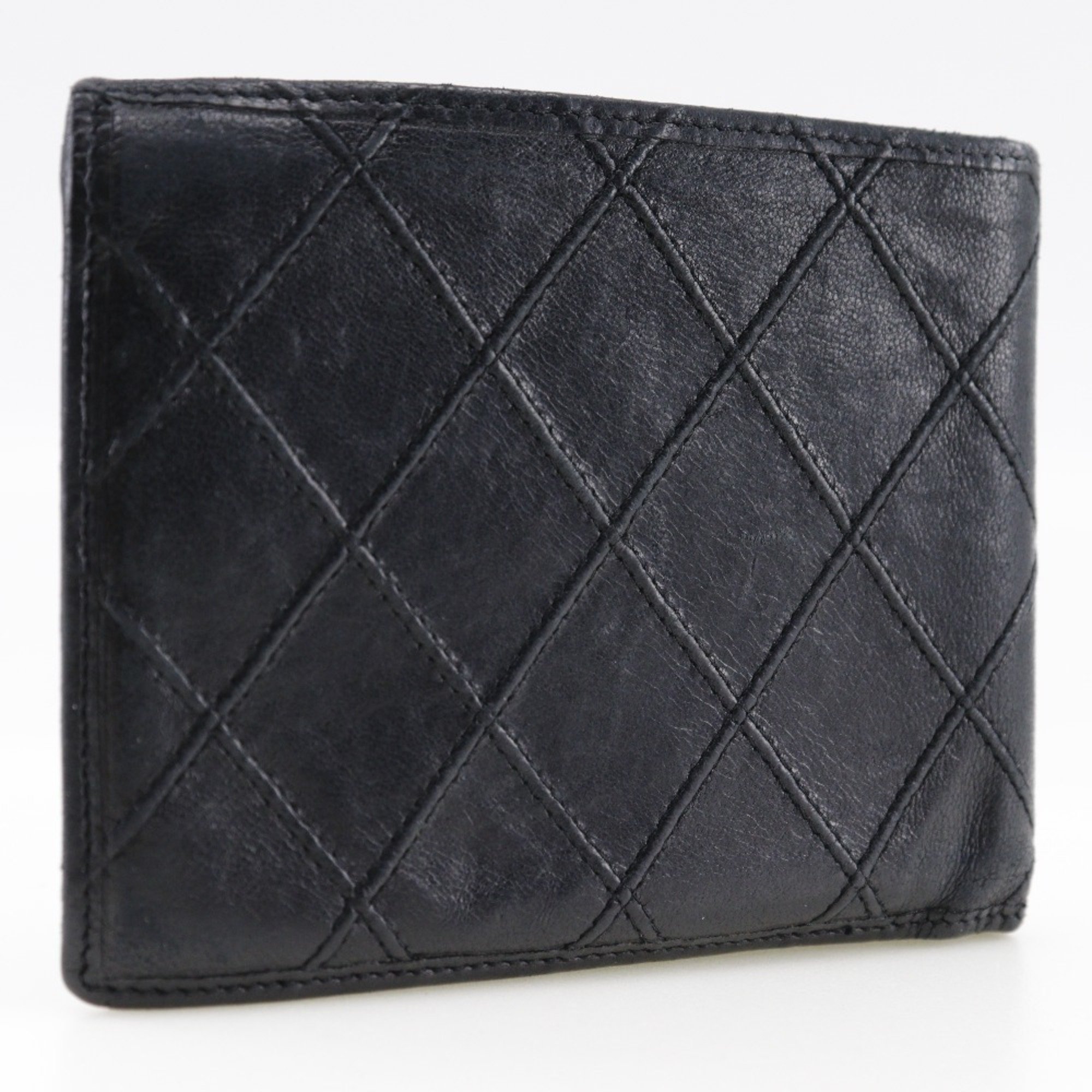 CHANEL Bicolor Bi-fold Wallet Billfold Lambskin 1985 Black Bicolole Women's