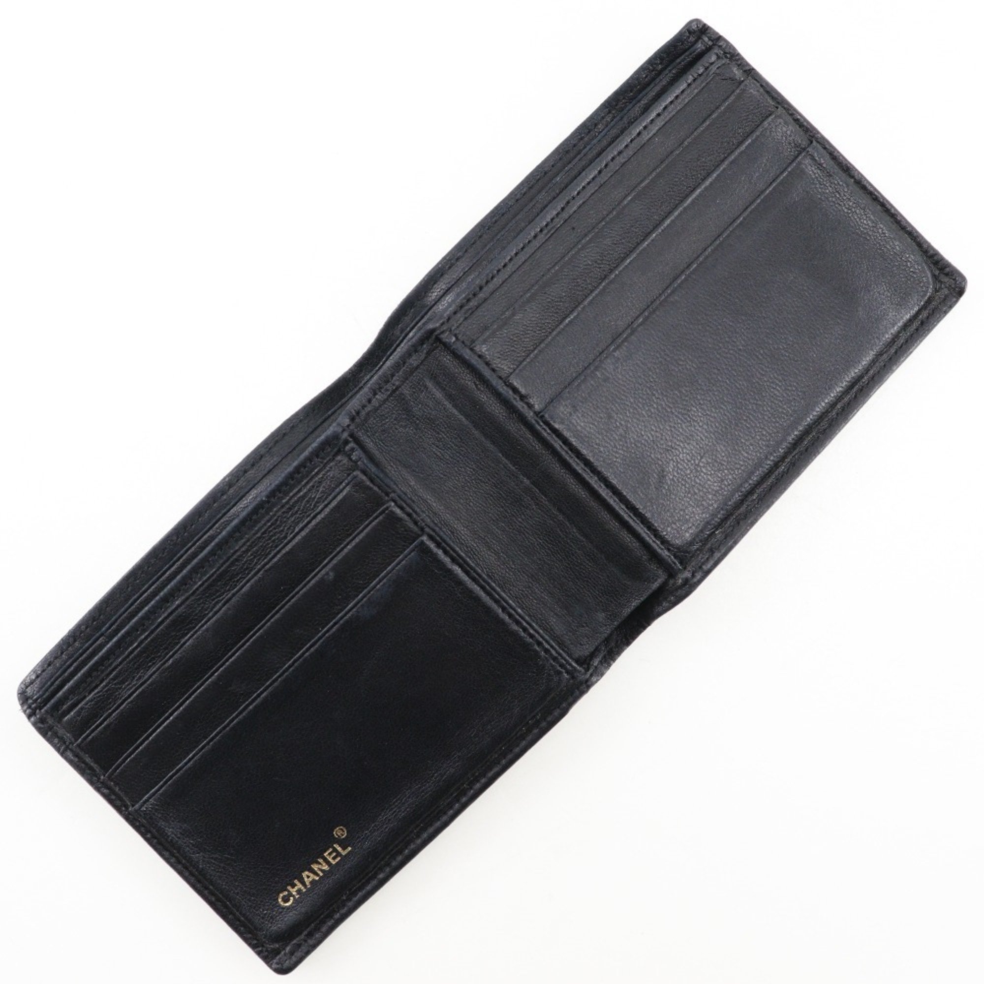 CHANEL Bicolor Bi-fold Wallet Billfold Lambskin 1985 Black Bicolole Women's