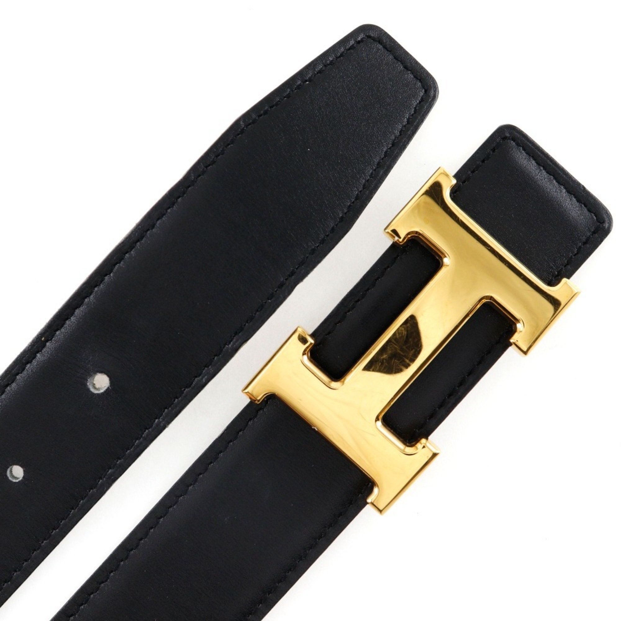 HERMES H Belt Constance Reversible Box Calf 1997 Black / □A Women's