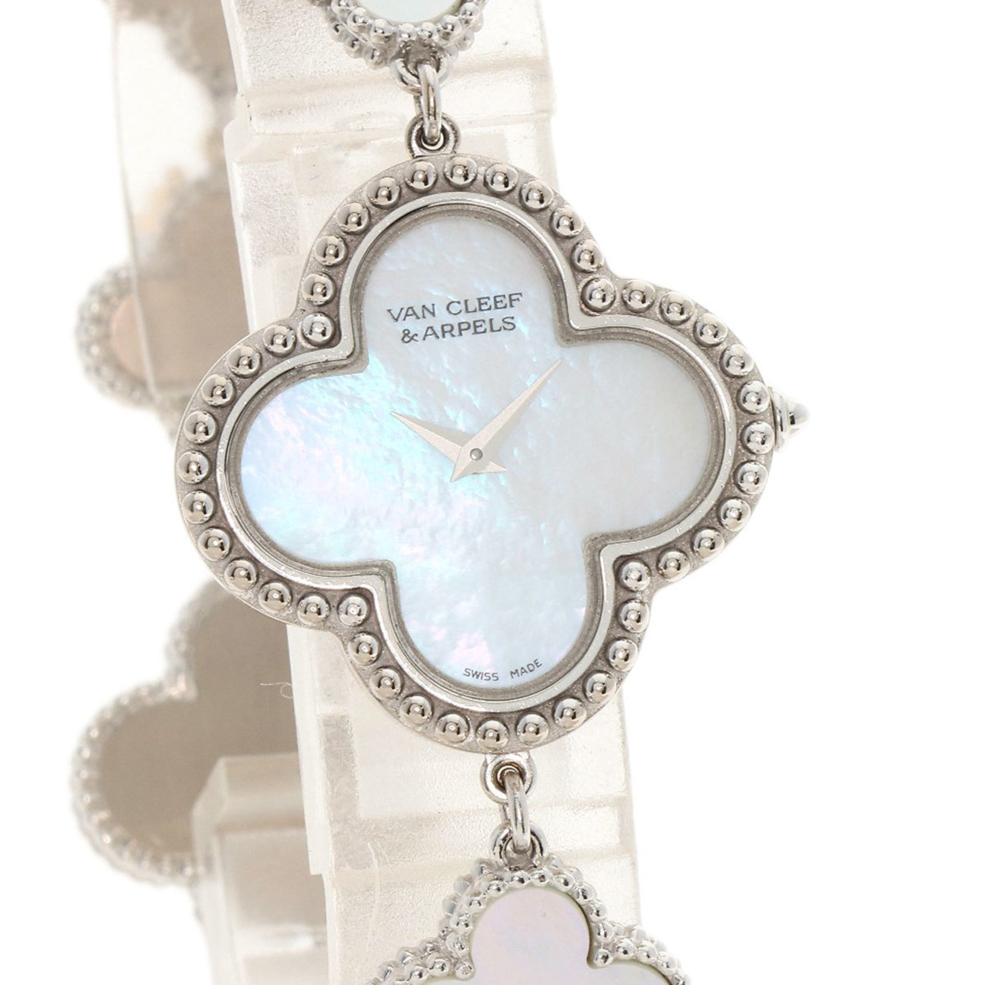 Van Cleef & Arpels VCARO40S00 Alhambra Small Model Mother of Pearl Watch K18 White Gold K18WGxShell Women's