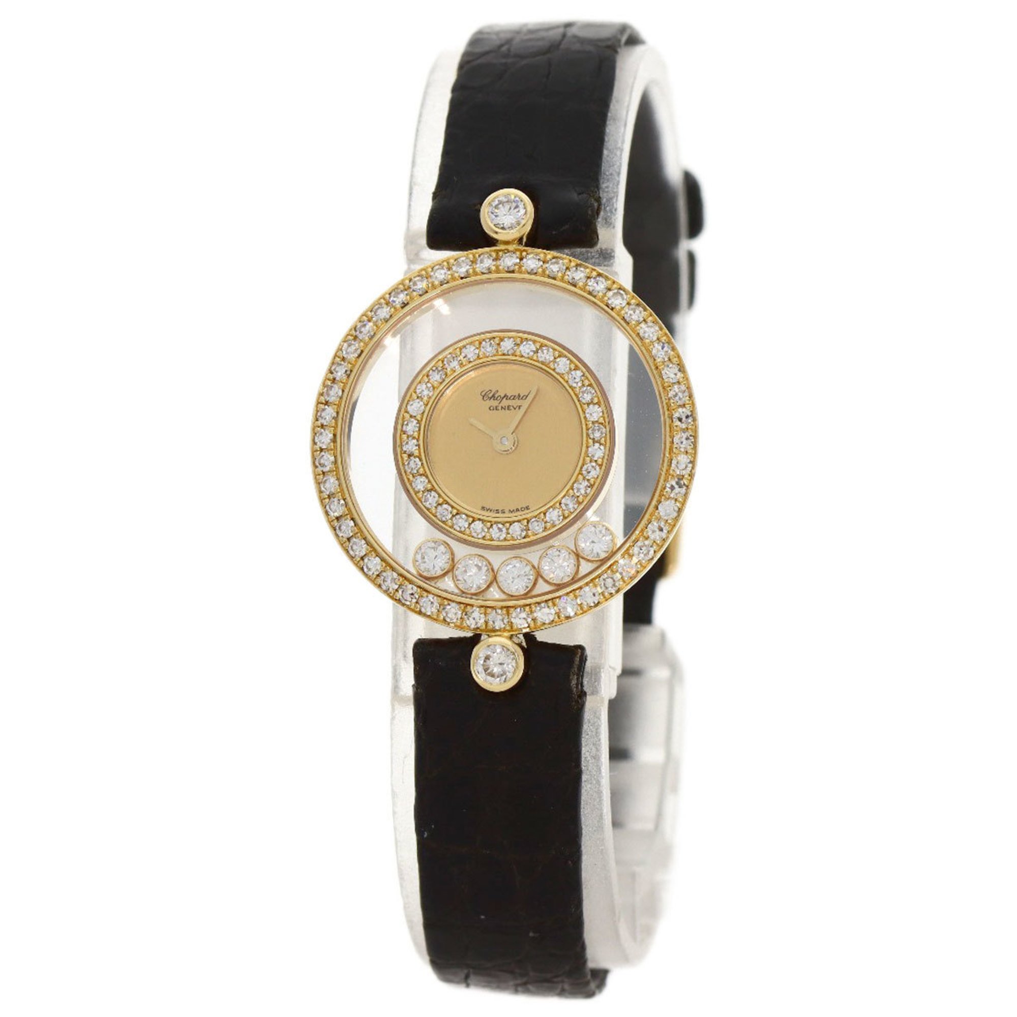 Chopard 20 3957 Happy Diamonds Watch, 18K Yellow Gold, Leather, Diamonds, Women's