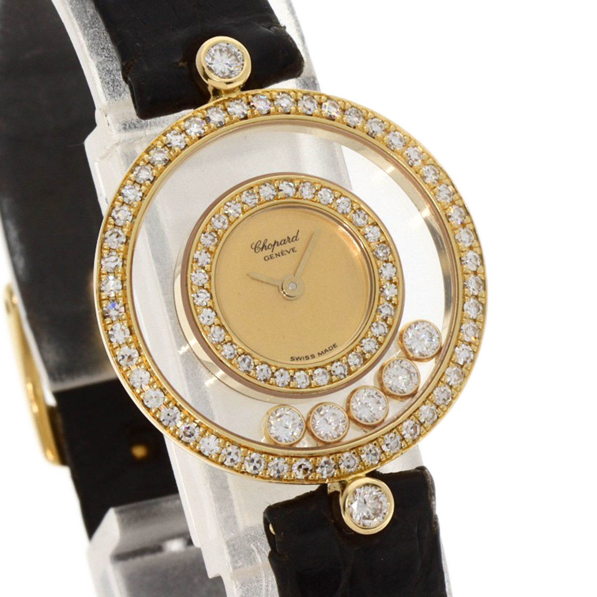 Chopard 20 3957 Happy Diamonds Watch, 18K Yellow Gold, Leather, Diamonds, Women's