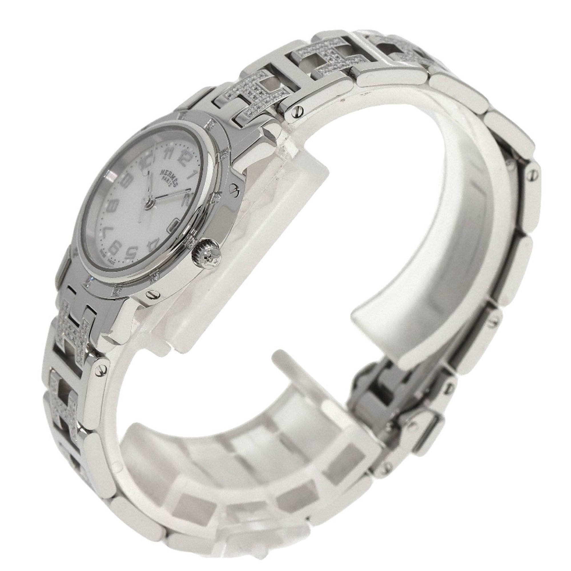 Hermes CL4.230 Clipper Nacle Diamond Watch Stainless Steel SSxDiamond Ladies HERMES