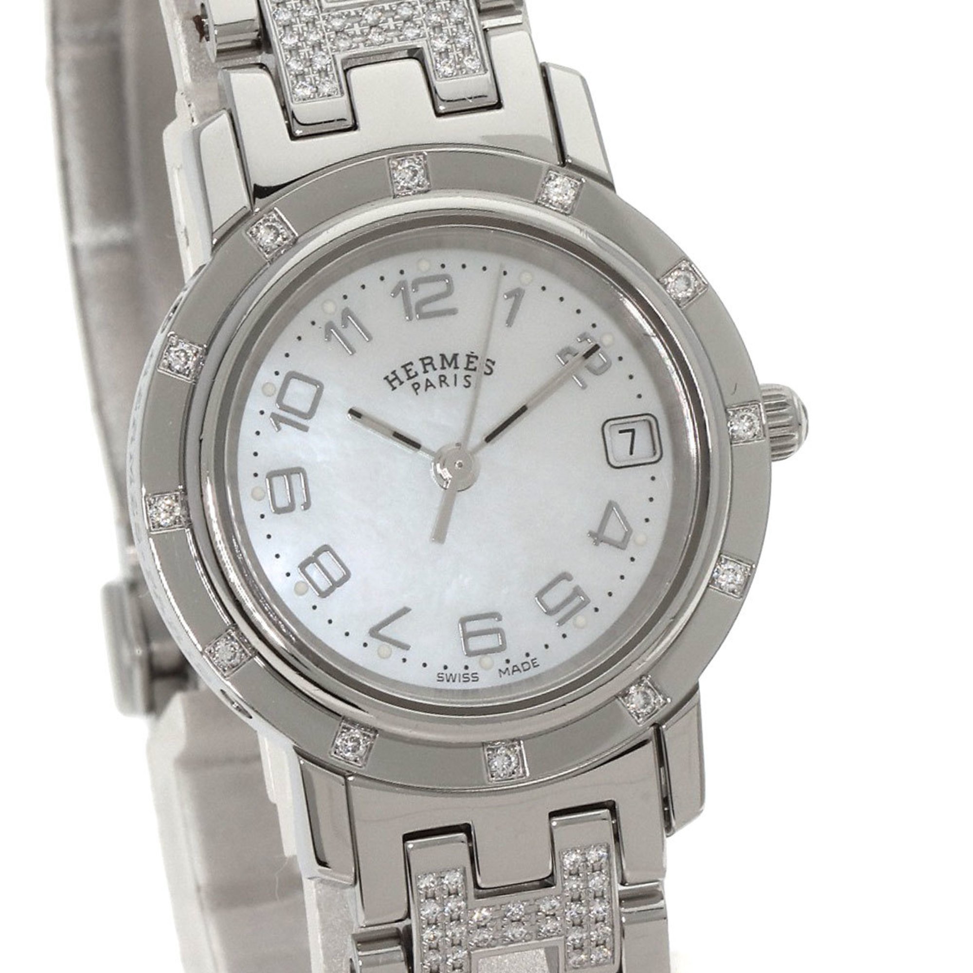 Hermes CL4.230 Clipper Nacle Diamond Watch Stainless Steel SSxDiamond Ladies HERMES