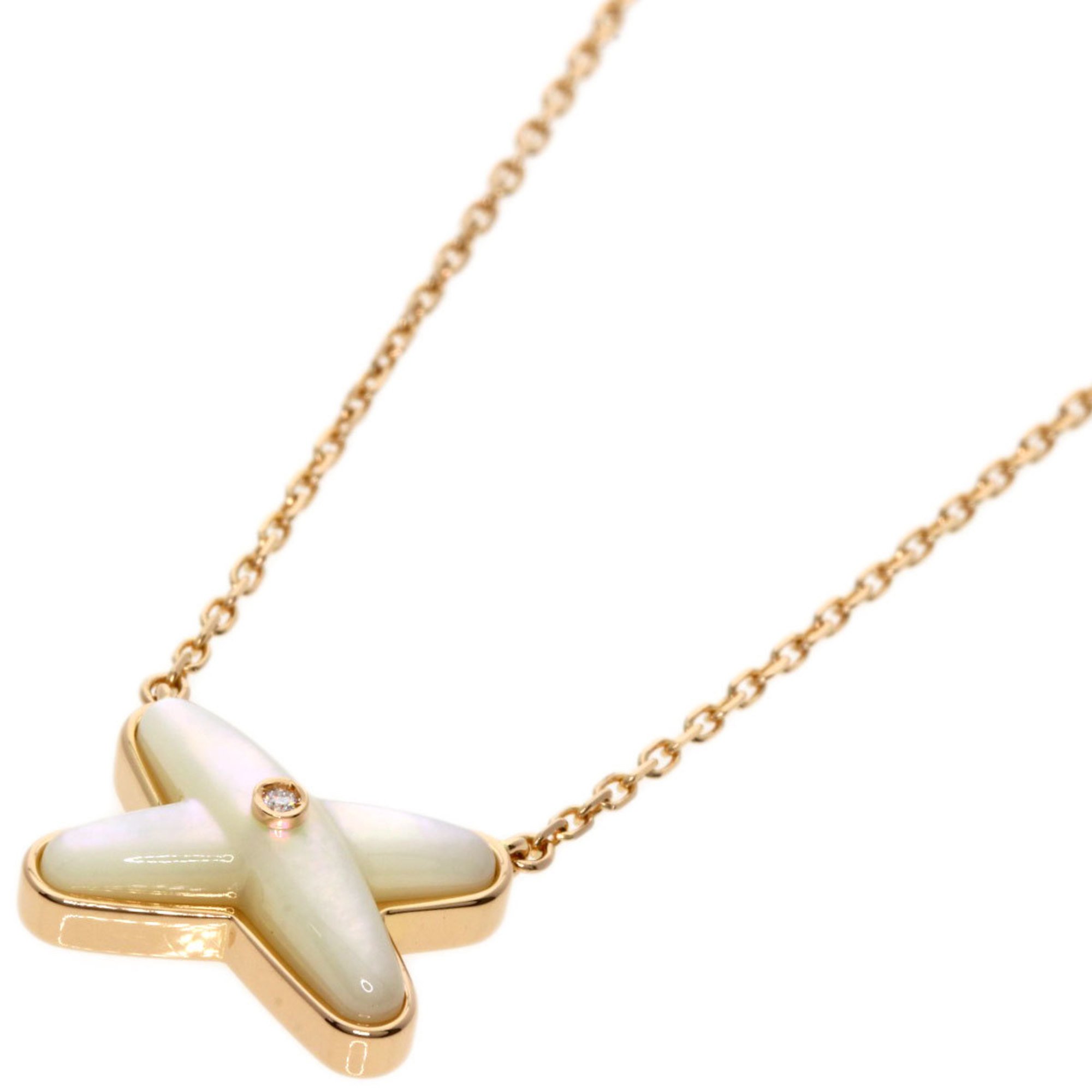 Chaumet Jude Lien Shell 1P Diamond Necklace K18 Pink Gold Women's