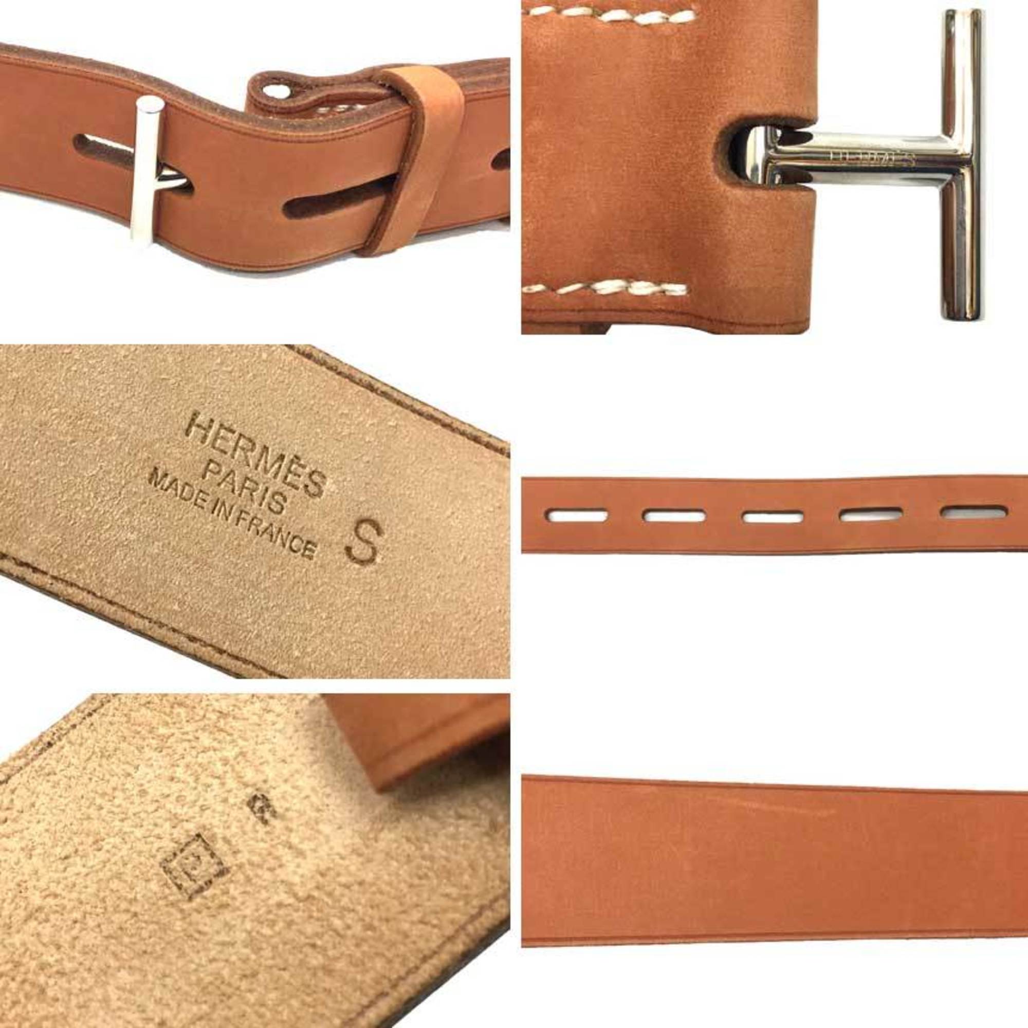 Hermes HERMES Leather Belt Men's Size 100 Tanned Silver Buckle □P