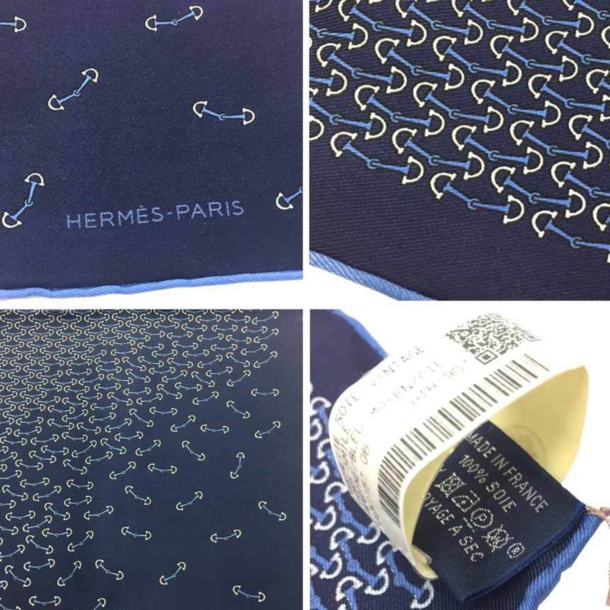 Hermes HERMES Pocket Square Scarf Muffler POCHETTE TWILL VINTAGE MORS SMILE 806115T 06 100% Silk Navy MARIN/BLEU MOYEAN/CIE Neckerchief Bandana Men's Women's