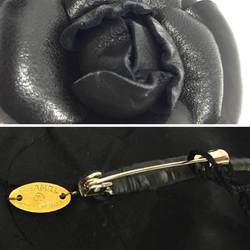 CHANEL Leather Camellia Corsage Brooch Black 96A Chanel Women's