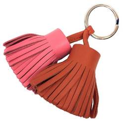 Hermes HERMES Carmen Unodos Keychain Key Ring Charm Leather Orange x Pink