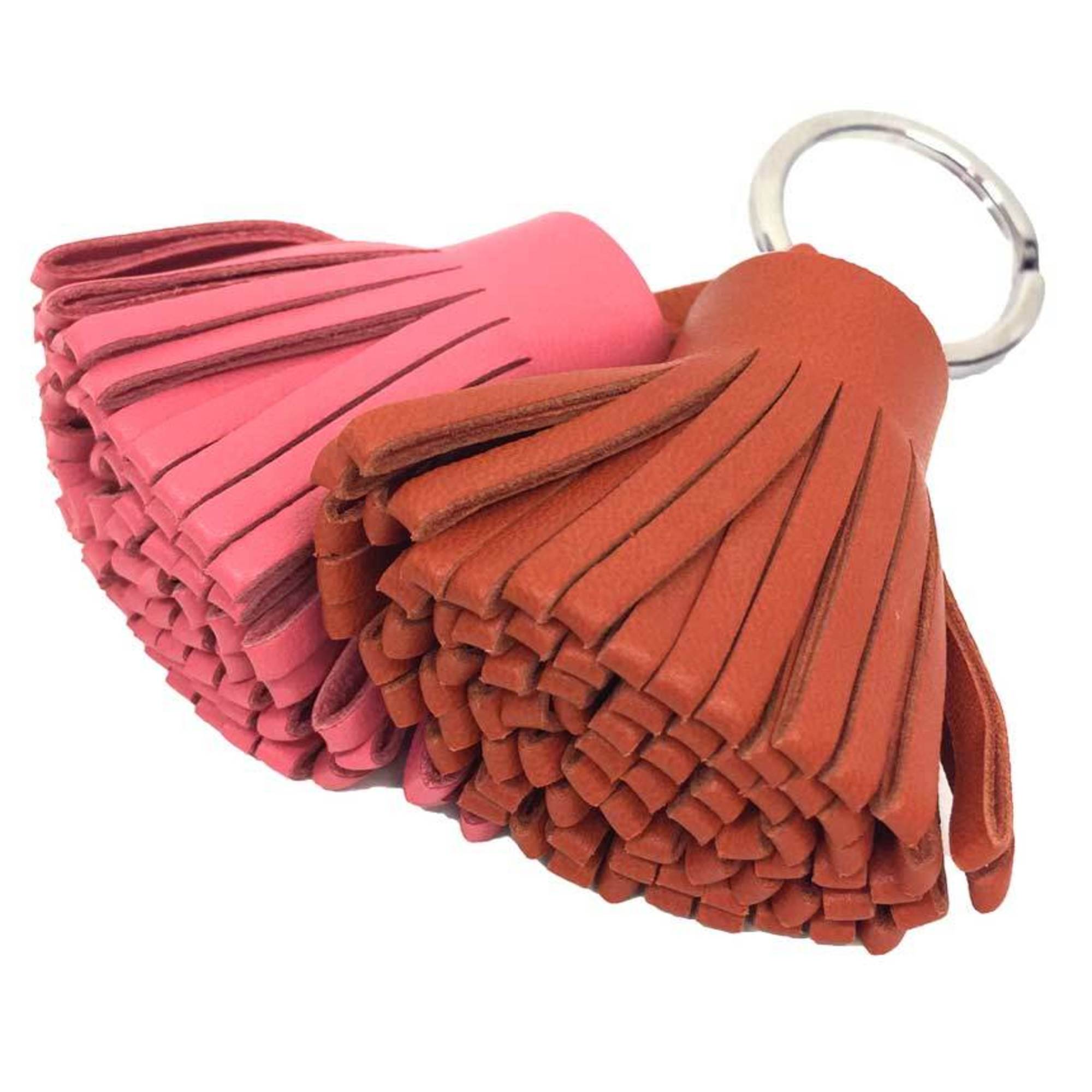 Hermes HERMES Carmen Unodos Keychain Key Ring Charm Leather Orange x Pink