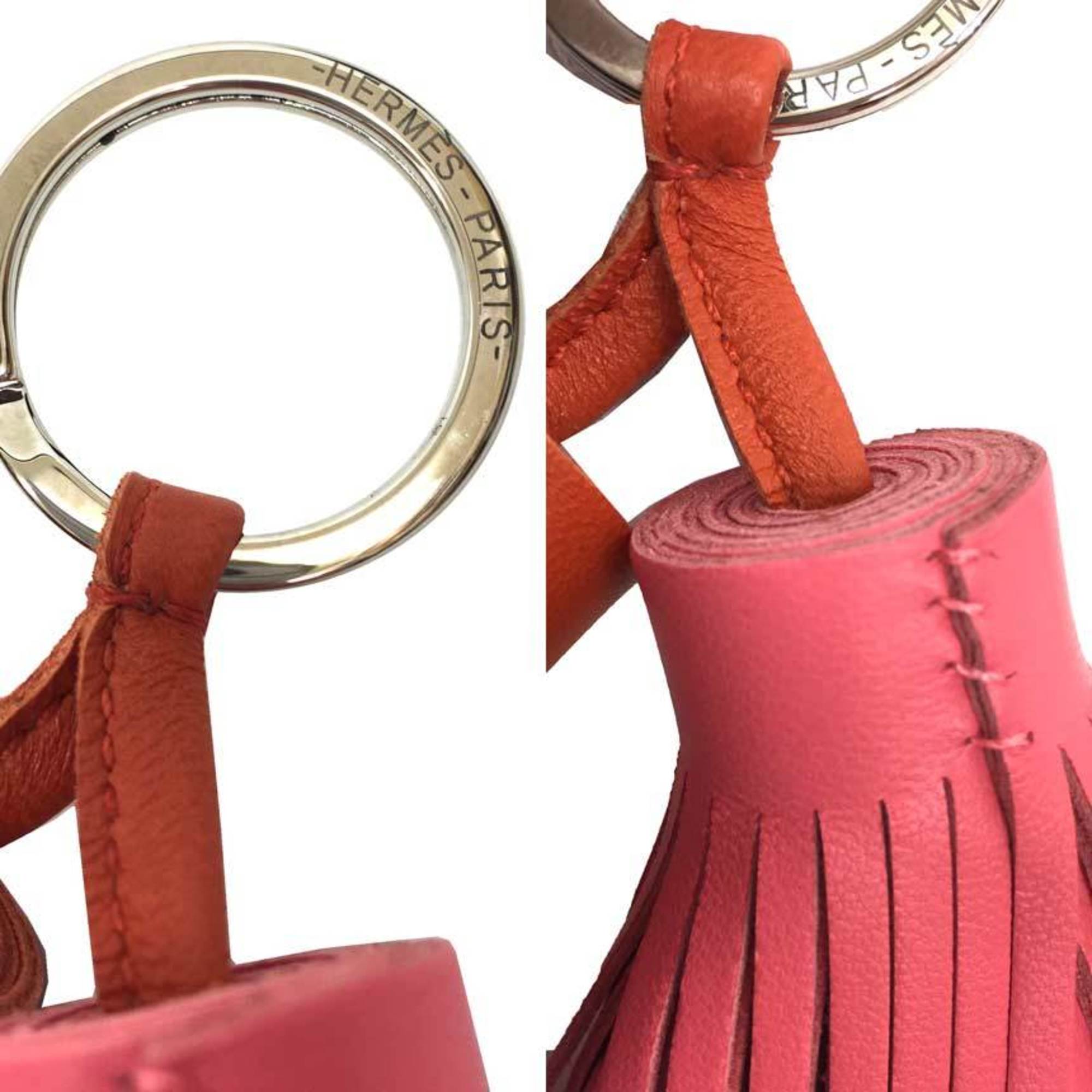 Hermes HERMES Carmen Unodos Keychain Key Ring Charm Leather Orange x Pink