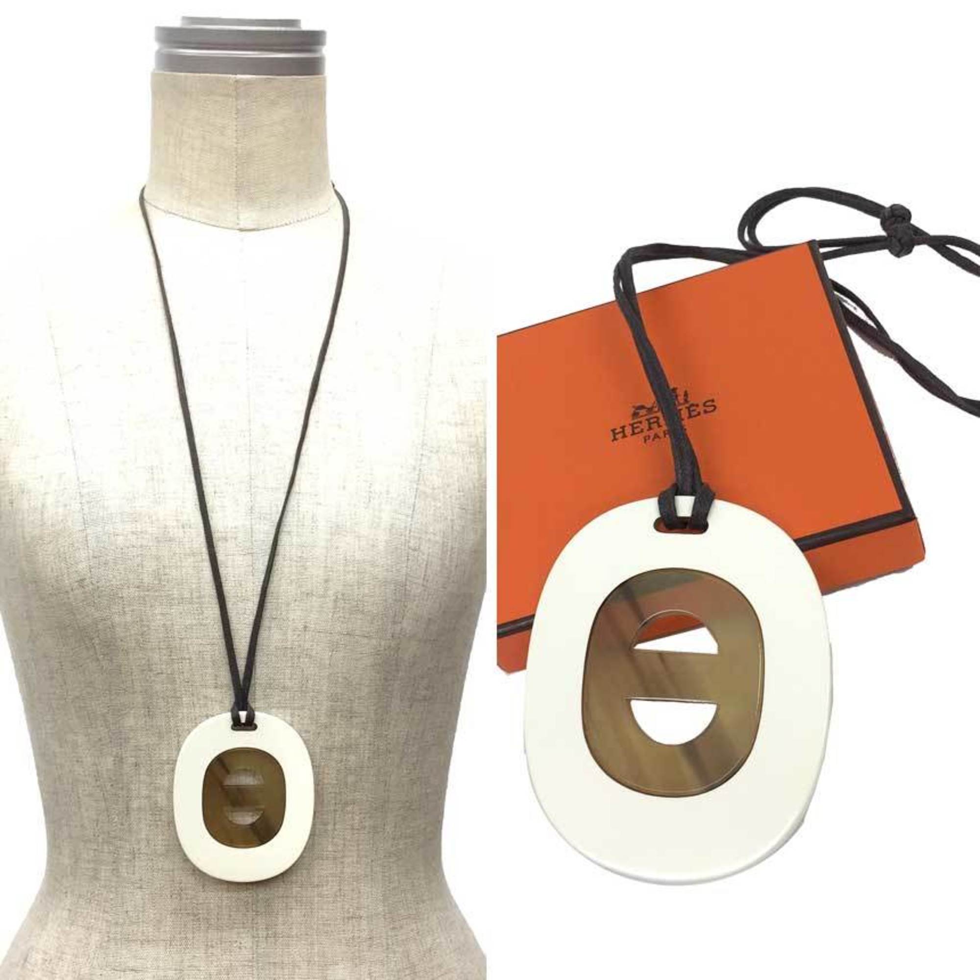 Hermes HERMES Buffalo Horn Necklace Fidelio Virage Natural x White