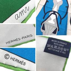 HERMES Carré 45, 42, Petite Scarf, Horse, HORSE FACE, Light Gray x Blue Green, 100% Silk