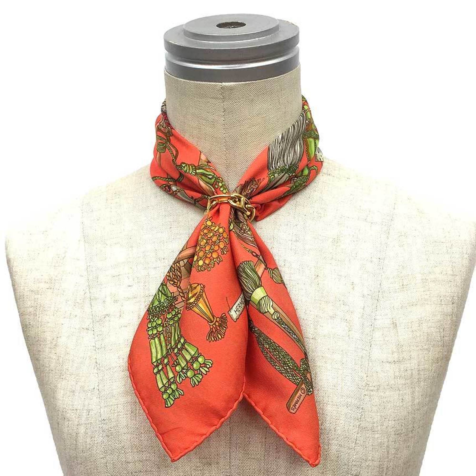 HERMES Hermes Scarf Muffler Carre 45 PASEMENTERIE String Tassel Orange 100% Silk