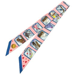 HERMES Twilly Scarf Muffler STORY 063875S 05 2023 CS/ROSE/BLEU/JAUNE 100% Silk Hermes