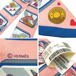 HERMES Twilly Scarf Muffler STORY 063875S 05 2023 CS/ROSE/BLEU/JAUNE 100% Silk Hermes