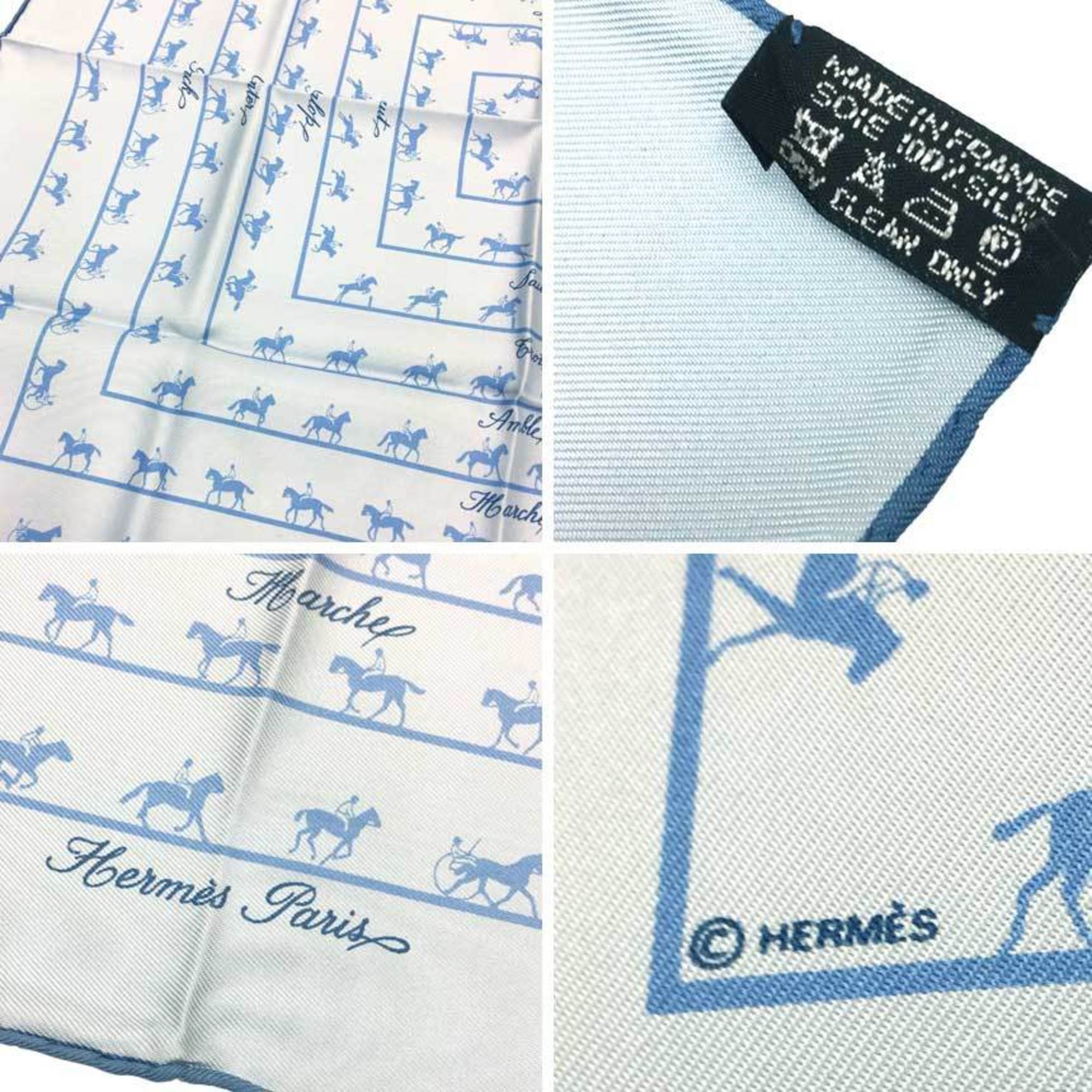 HERMES Hermes Carre 42 45 Scarf Muffler Le ALLURE Allure Horse pattern Light blue 100% silk Silk scarf