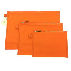 Hermes HERMES Bora Pouch 3-Piece Set TROUSSES FLAT BORA PAR 3 TOILE 100977M-03 Flat Clutch Bag Cotton Canvas KUMQUANT Orange