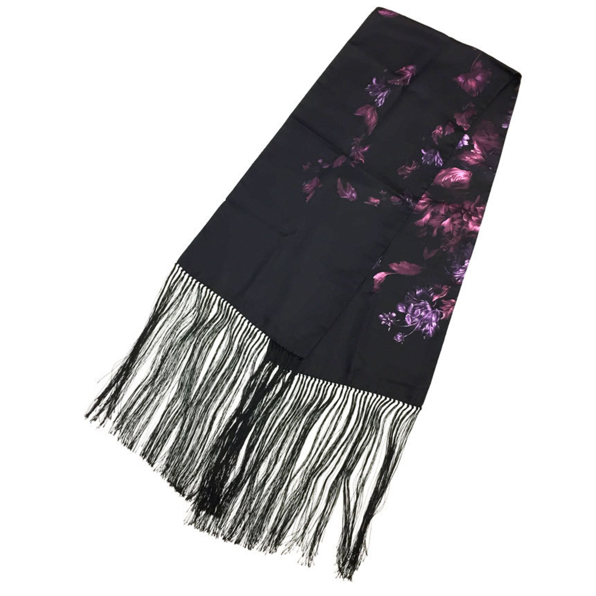 GUCCI Gucci Silk Stole Black x Purple Flower Women's Scarf Muffler