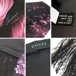 GUCCI Gucci Silk Stole Black x Purple Flower Women's Scarf Muffler