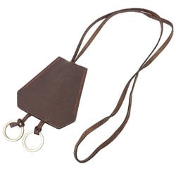 Hermes HERMES Leather Crochet Necklace Key Bell Ring Holder Charm Brown