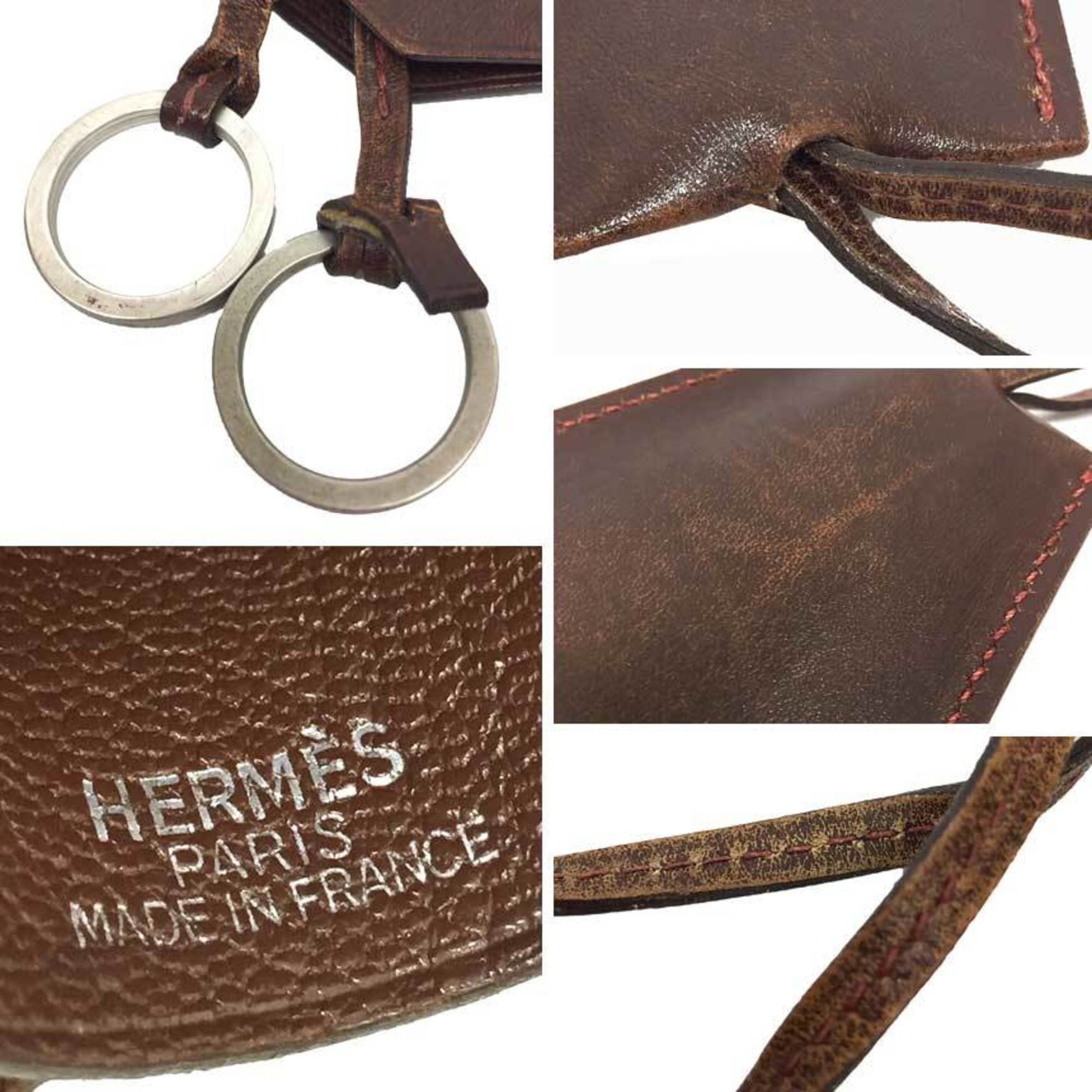 Hermes HERMES Leather Crochet Necklace Key Bell Ring Holder Charm Brown