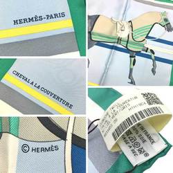 HERMES Scarf Muffler Carre 45 CARRE Gavroche CHEVAL A LA COUVERTIUR with horse blanket 893345S 09 MI/CIEL/VERT/GRIS 100% silk