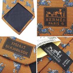 HERMES Tie SOIE LOURDE 7CM CRAZY PONEY 339261T 05 Horse Camel Brown POTIRON/GRIS FONCE/AZ Men's