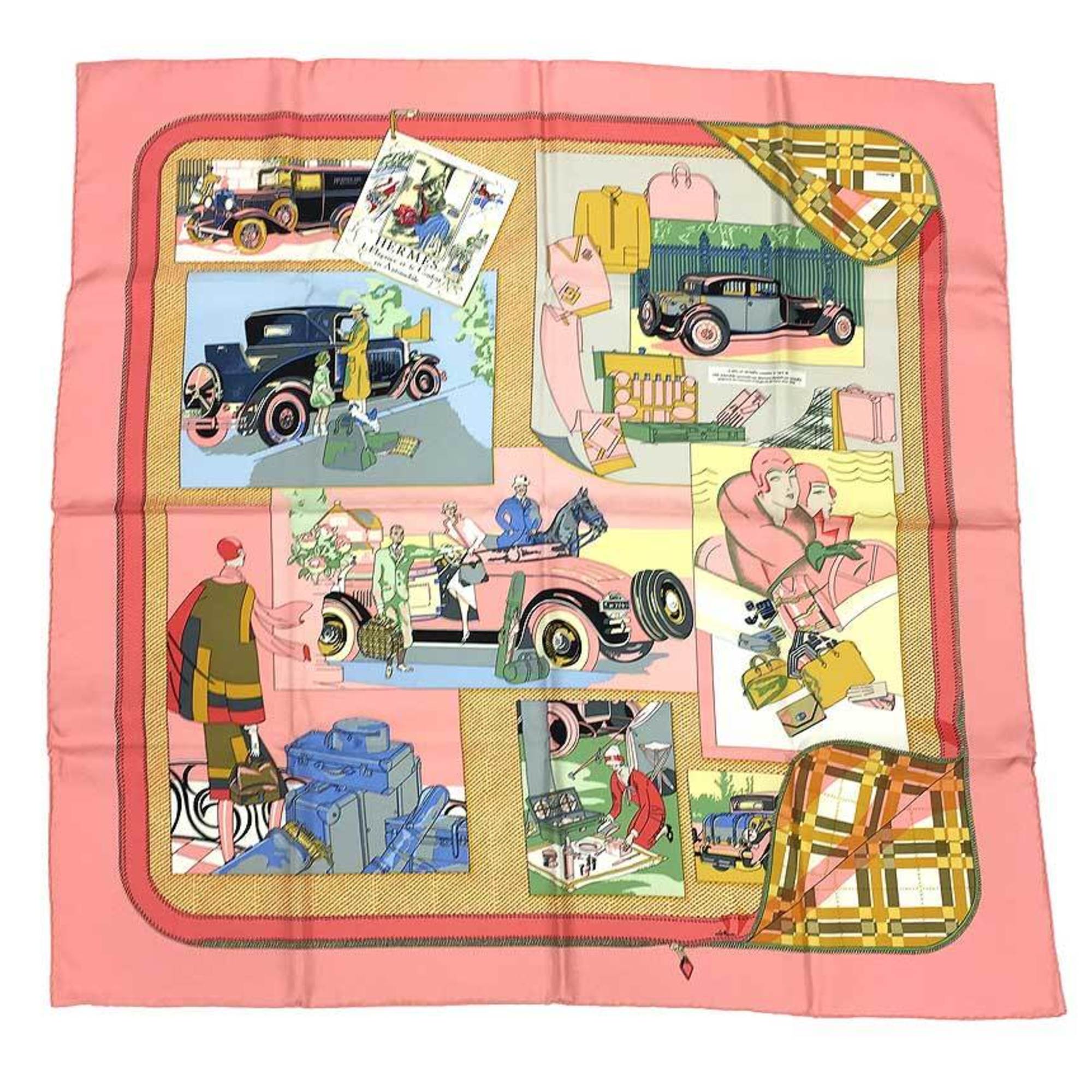 HERMES Hermes Carre 90 Scarf Muffler L Elegance et le Confort en Automobile Comfort in the Car Pink 100% Silk