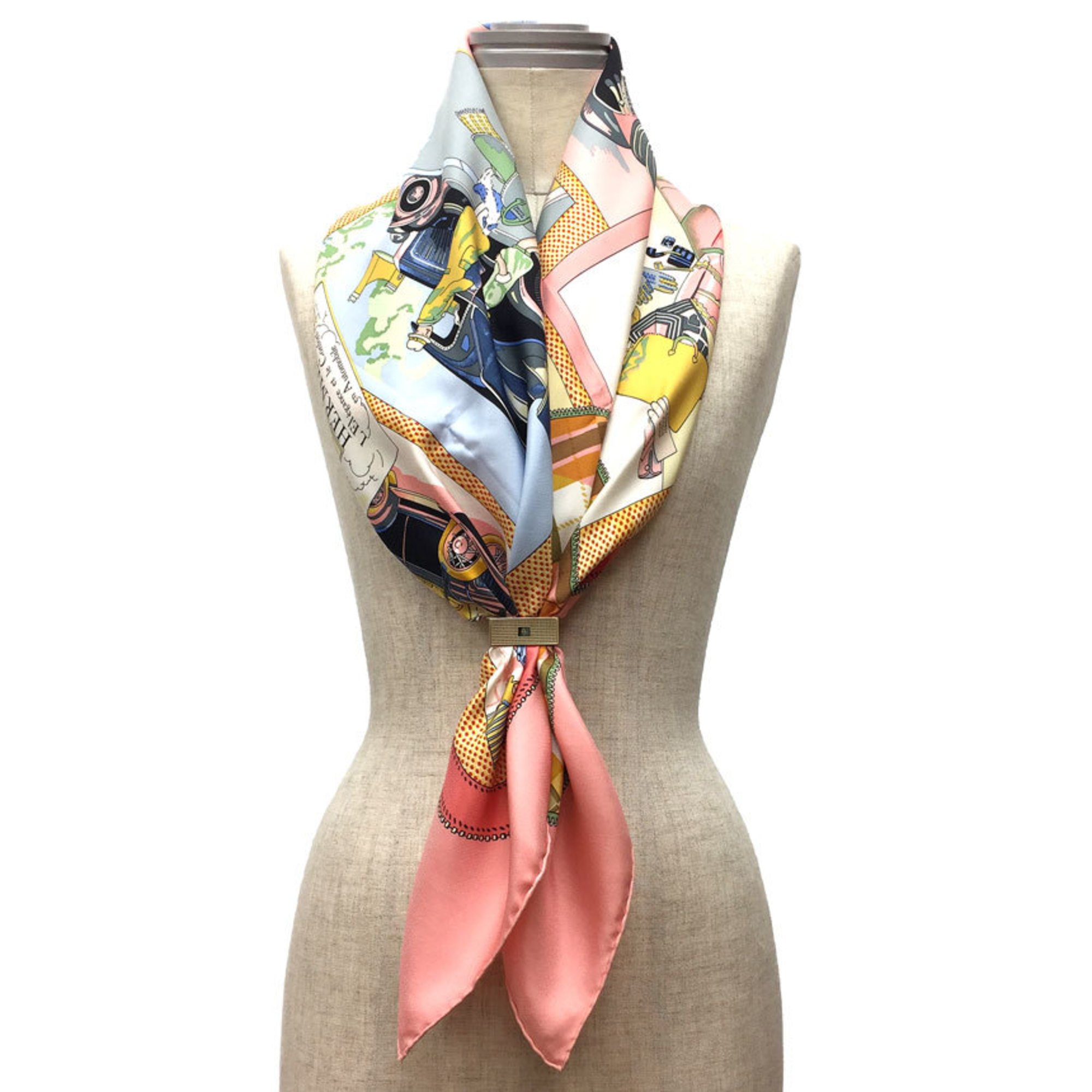 HERMES Hermes Carre 90 Scarf Muffler L Elegance et le Confort en Automobile Comfort in the Car Pink 100% Silk