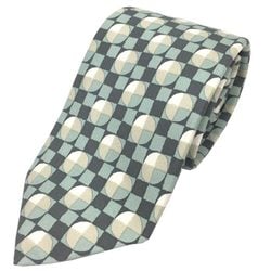 Hermes HERMES tie, silk twill geometric pattern, gray x ivory mint green, men's