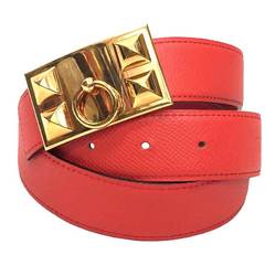 Hermes HERMES Leather Belt for Women Medor Collier de Chien Reversible Size 80 Coral x Red T Mark Box Calf Epsom