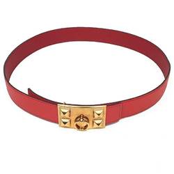 Hermes HERMES Leather Belt for Women Medor Collier de Chien Reversible Size 80 Coral x Red T Mark Box Calf Epsom