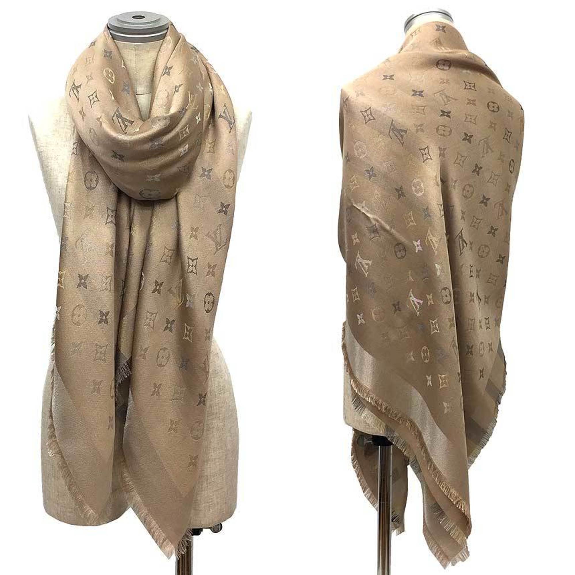 Louis Vuitton LOUIS VUITTON Shawl Monogram So Shine M76337 Stole Beige