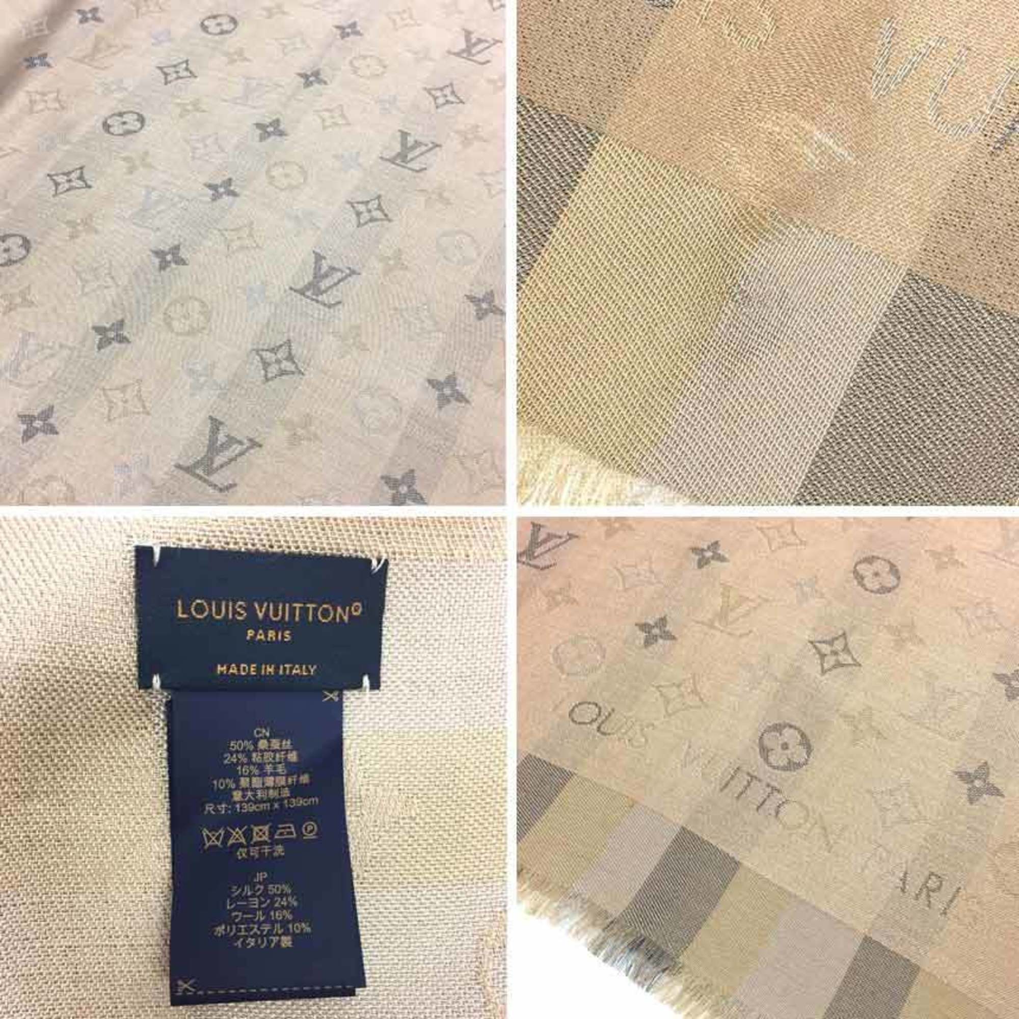 Louis Vuitton LOUIS VUITTON Shawl Monogram So Shine M76337 Stole Beige