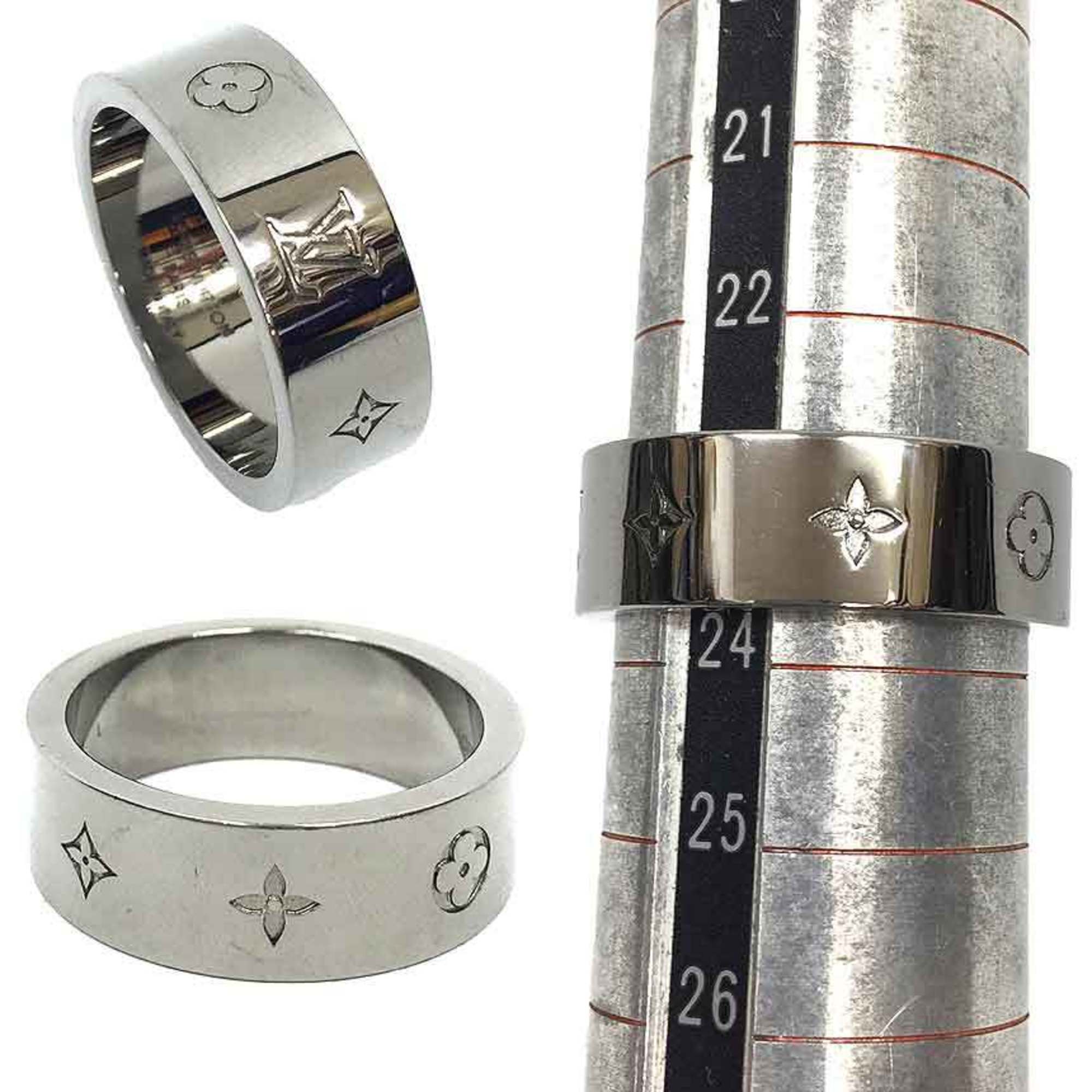 LOUIS VUITTON LV Instinct Ring M00514 Men's L Size Silver Color Monogram Louis Vuitton