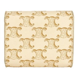 CELINE Triomphe Small Flap Wallet Tri-fold PVC Coated Canvas Leather Ivory Brown Women's