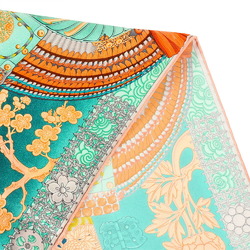 Hermes HERMES Carré 90 Samurai Armor Parures de Samourais Scarf Silk Corail Turquoise