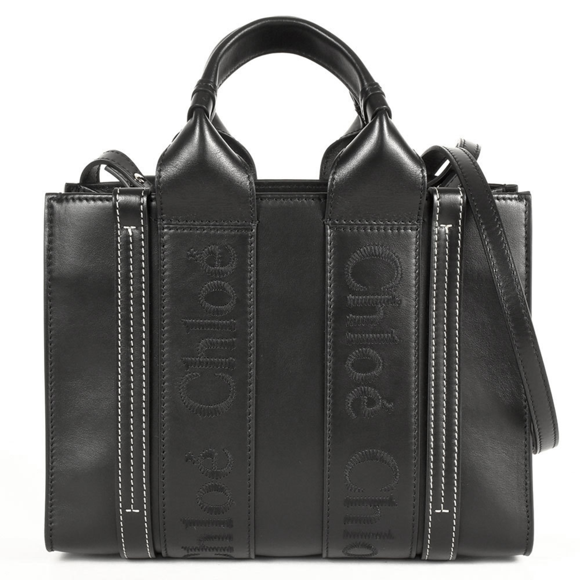 Chloé Chloe WOODY Small Tote Bag Leather CHC22WS397I60001 Black