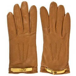 Hermes HERMES Kelly Gloves Lambskin Brown 7 Women's