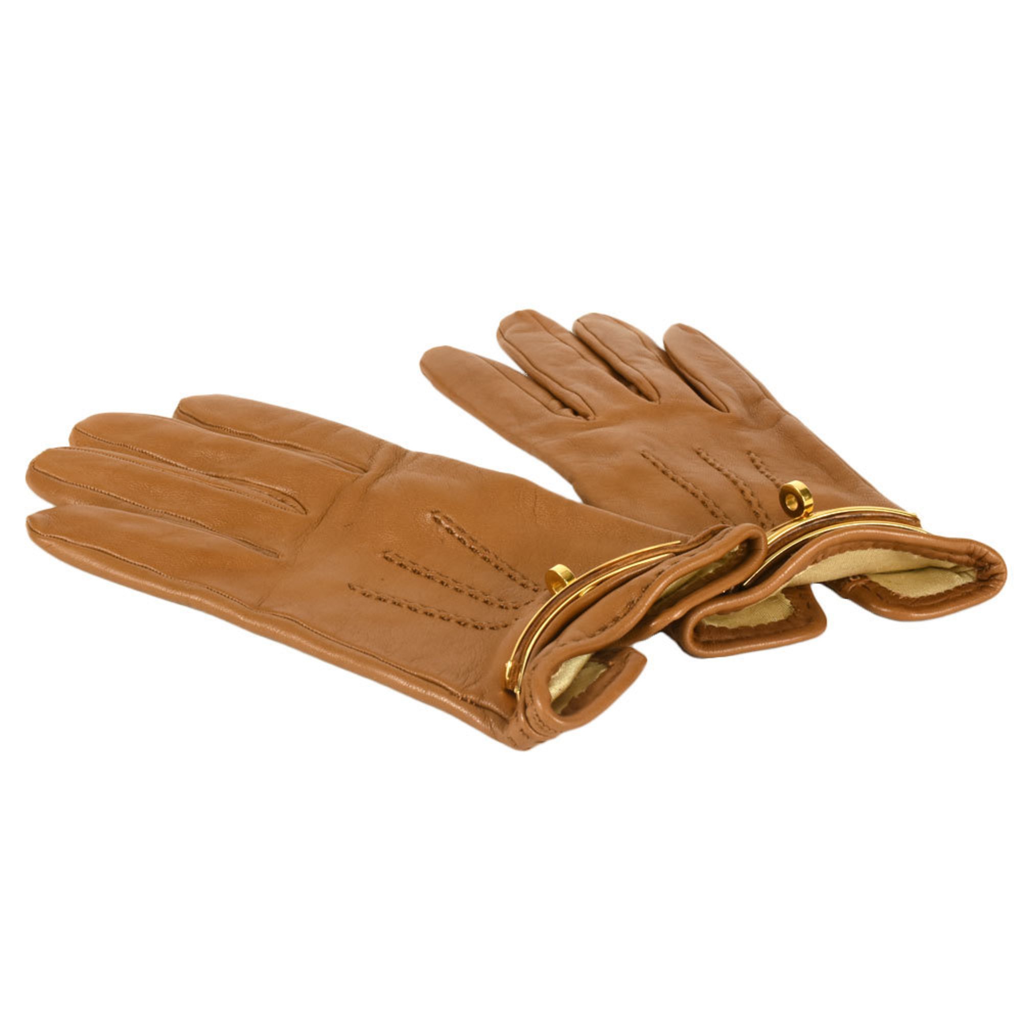 Hermes HERMES Kelly Gloves Lambskin Brown 7 Women's