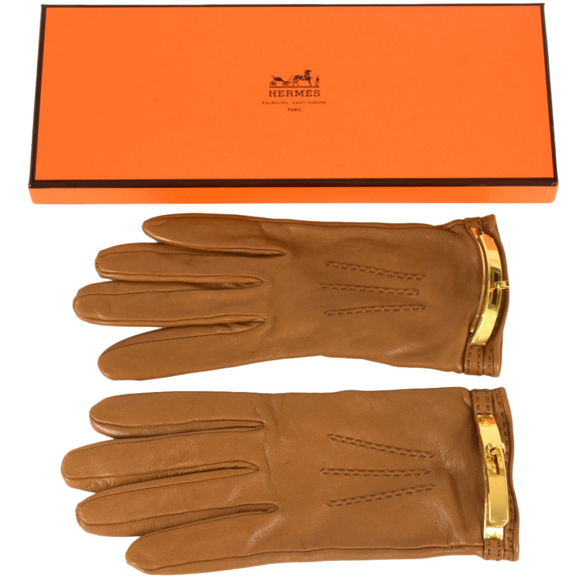 Hermes HERMES Kelly Gloves Lambskin Brown 7 Women's