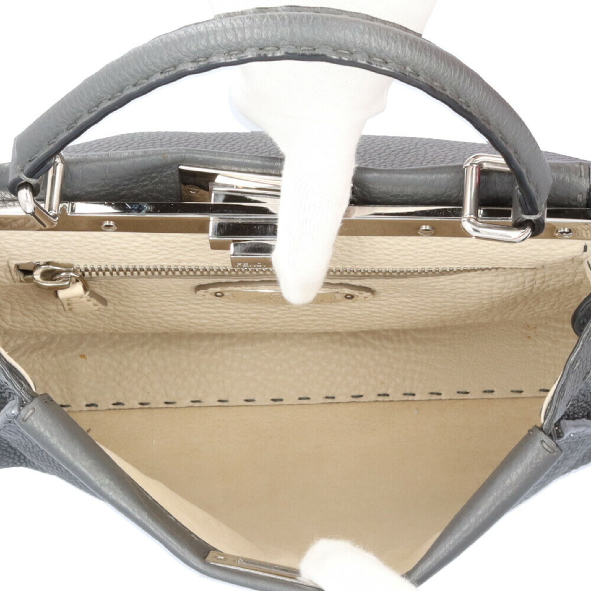 FENDI Peekaboo Selleria Shoulder Bag Leather 8BN226 Grey Women's