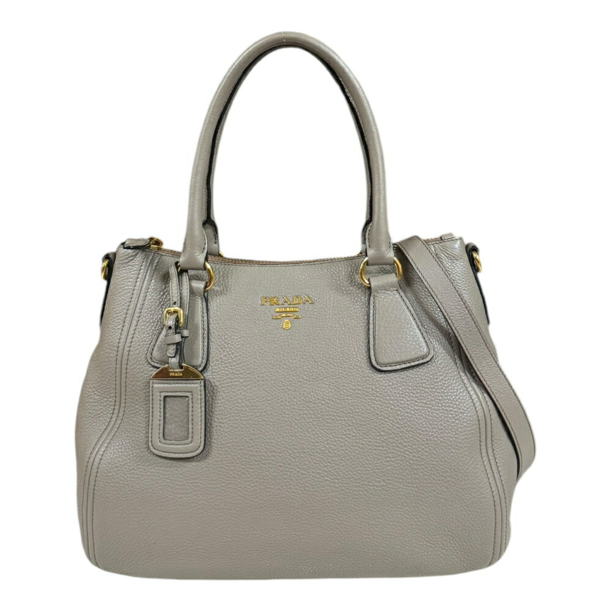 Prada Shoulder Bag Leather Grey Women's PRADA