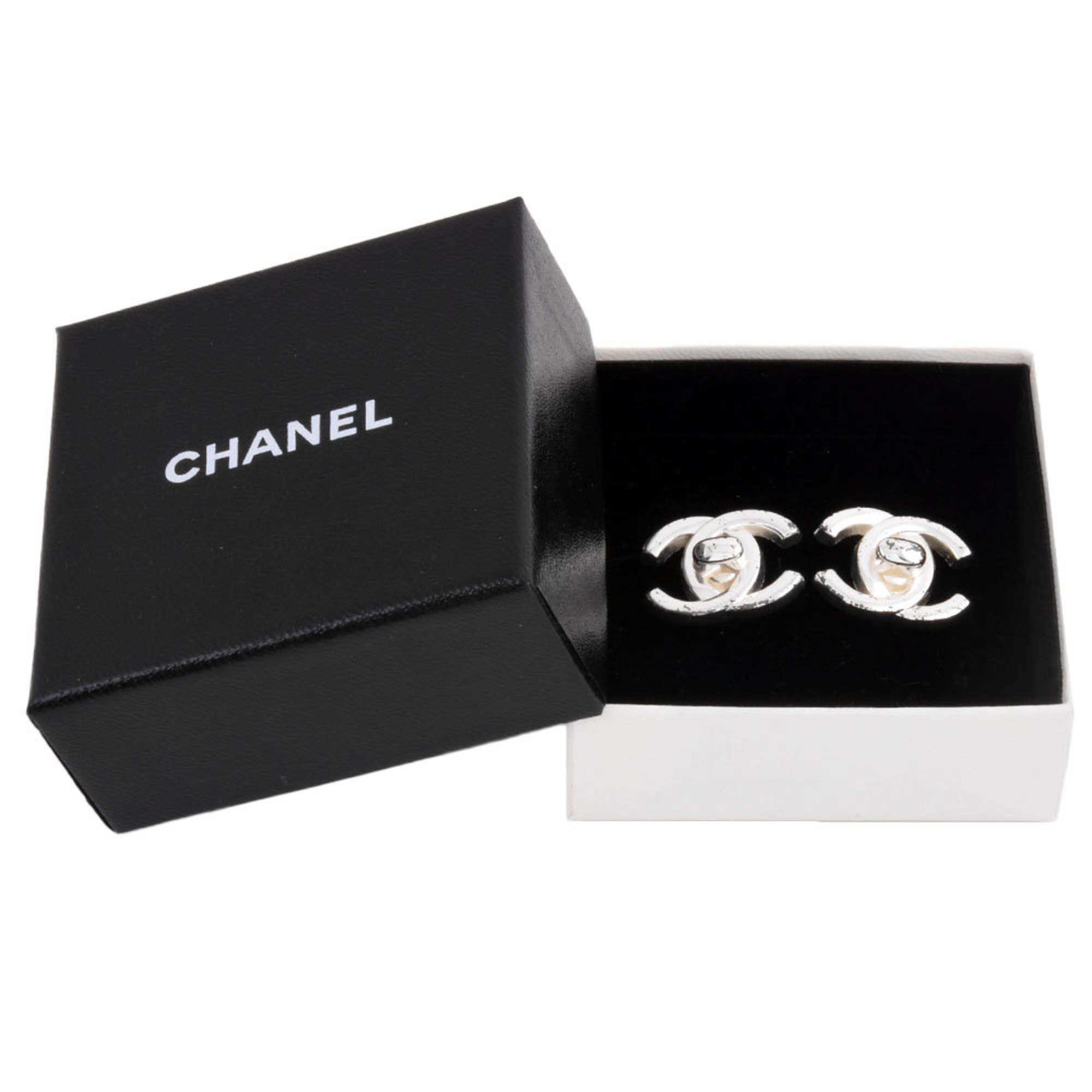 Chanel CHANEL Coco Mark Turnlock Earrings Metal 96A Stamped Silver Women's