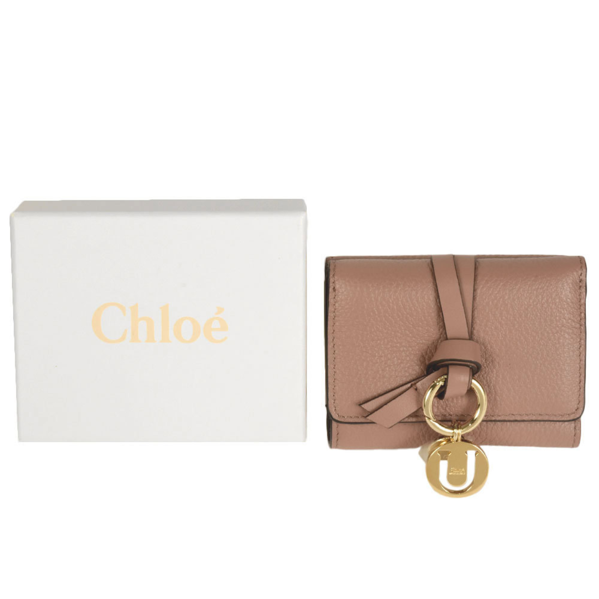 Chloé Chloe Alphabet Trifold Wallet Leather CHC21WP719F57527 Woodrose Women's