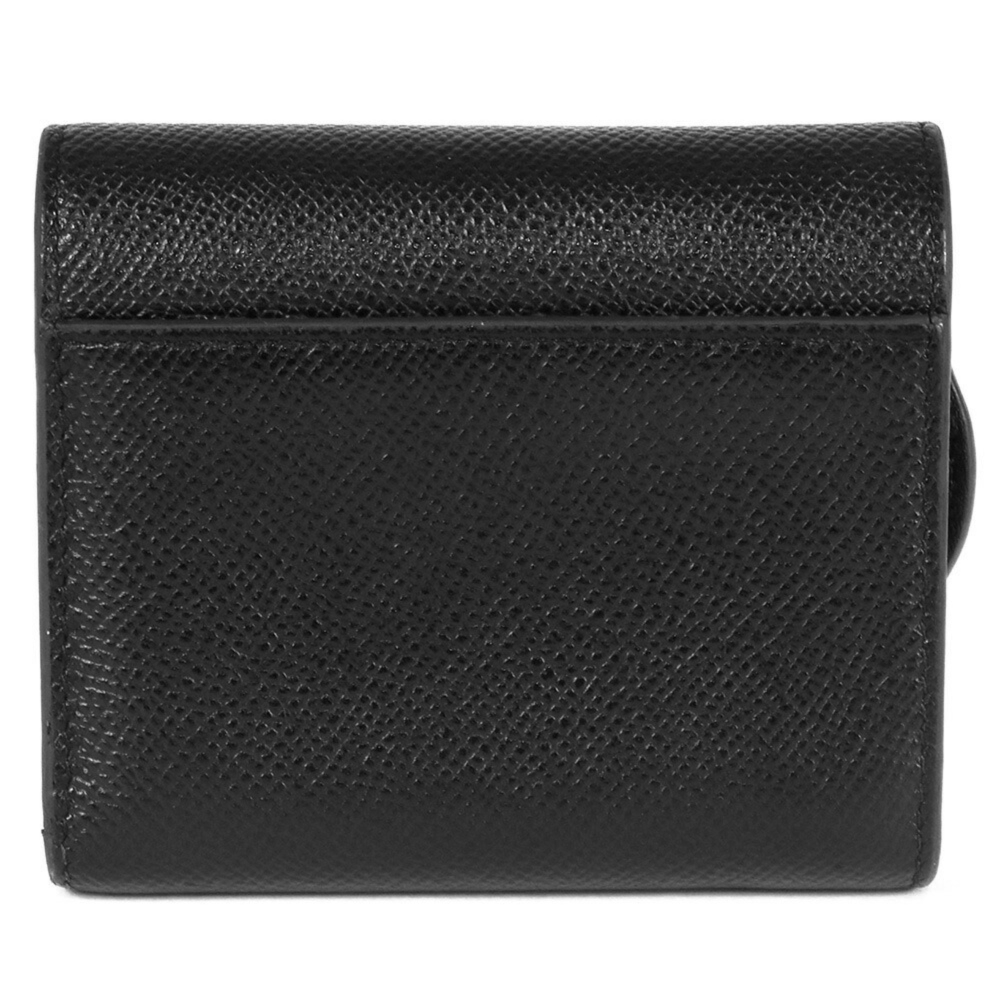 Dior SADDLE Lotus Wallet Tri-fold Grain Leather Black Women's