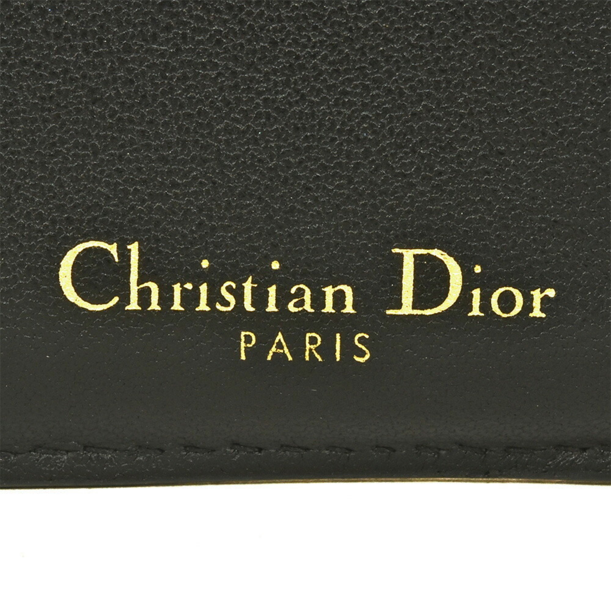 Dior SADDLE Lotus Wallet Tri-fold Grain Leather Black Women's